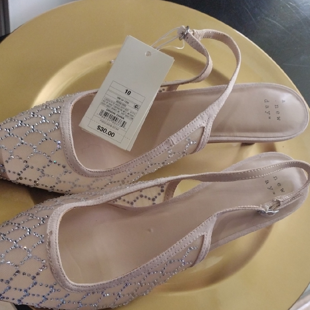 A New Day Beige with silver bling Heels with Slingback Design